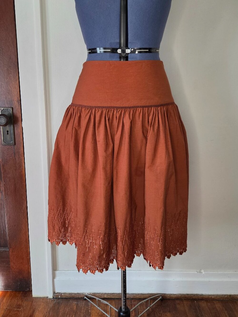 Bill Blass Y2K Boho Orange Embroidered Lace Fit and Flare Midi Skirt